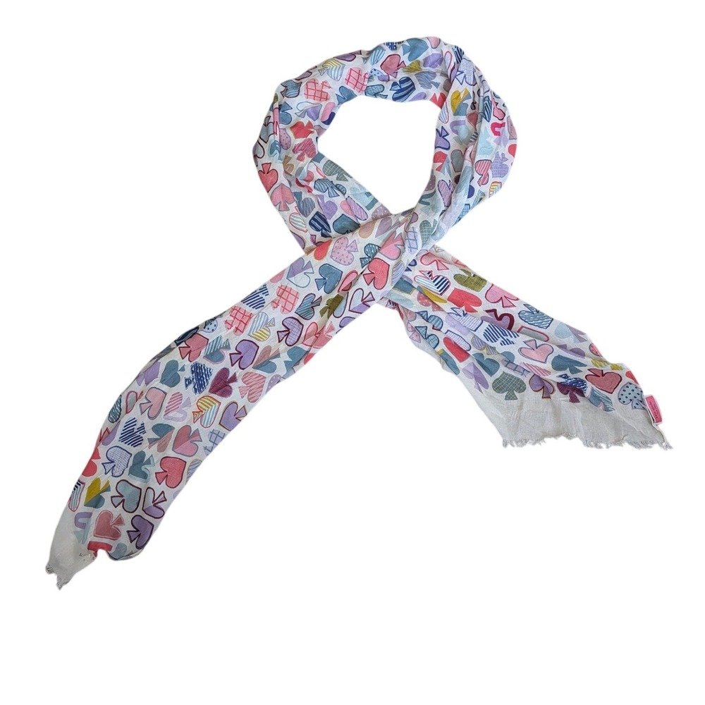 Kate Spade New York Multi Color Spade Print Oblong Scarf with Fringe Cream